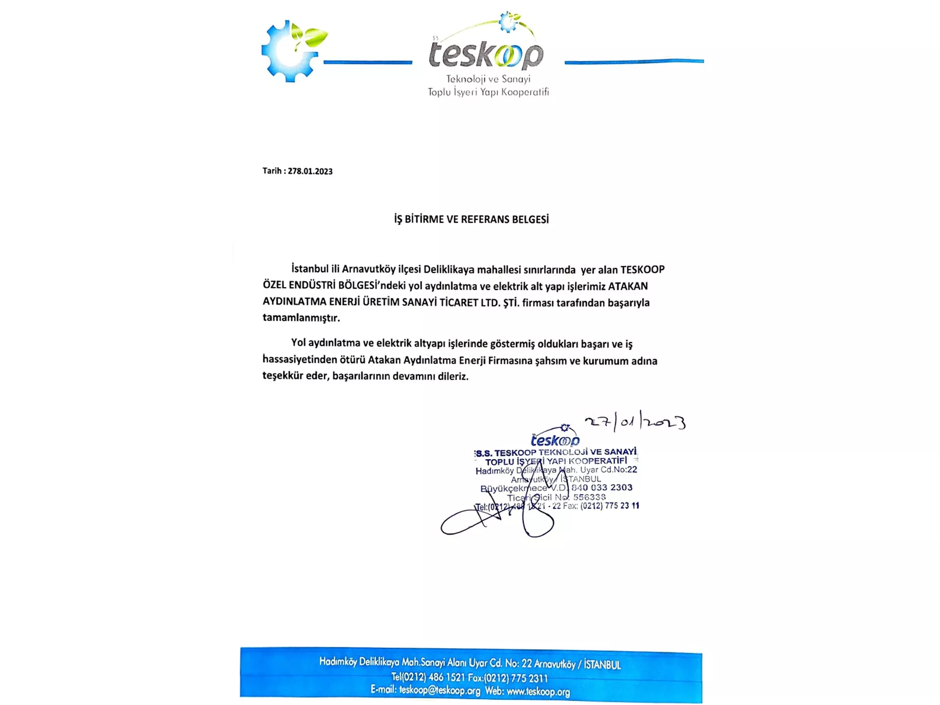 Teskoop İş Bitirme Belgesi